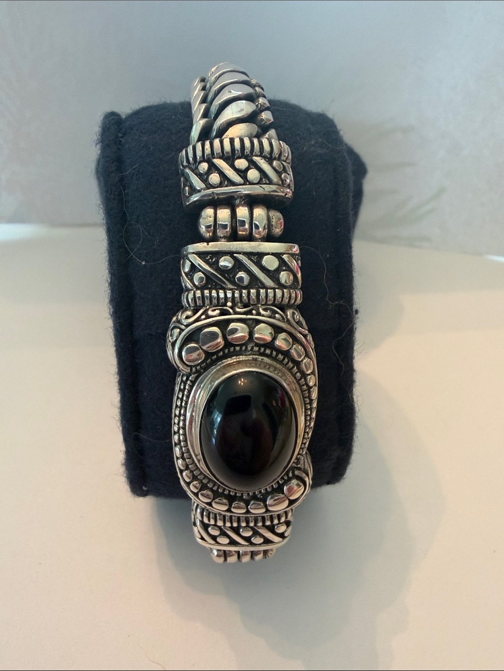 Vintage 925 Sterling Silver women’s Black Onyx Statement Bracelet RARE